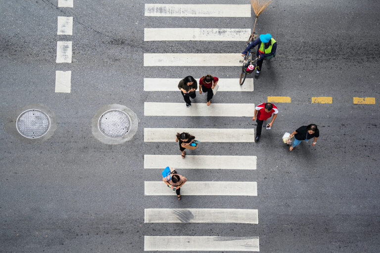 drone flying over people