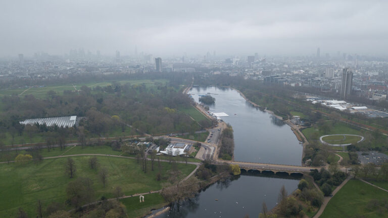 UK drone regulations: Aerial view of London Hyde Park UK United Kingdom drone top view