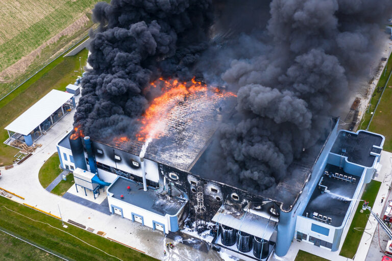 Project FIREDRONE: Black carbon smoke emitting from an industrial fire.