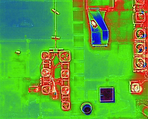 Thermal imaging showing hot spots and heat losses during infrastructure inspection