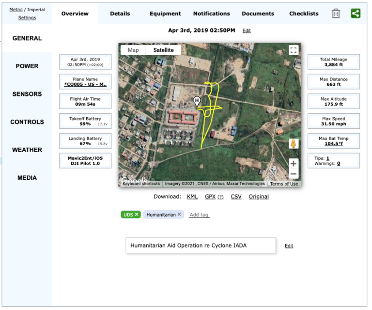 Drone flight logbook