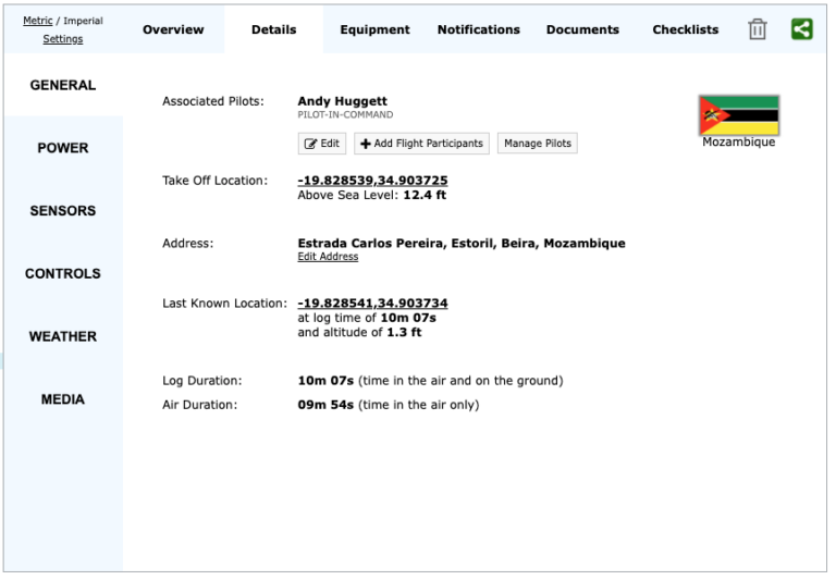 Drone flight logbook