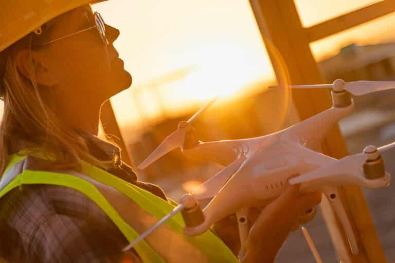Woman with a drone on a construction site - AUVSI makes a major name change