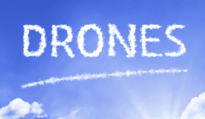 incorporating drones into your business - the word drones written out in the sky
