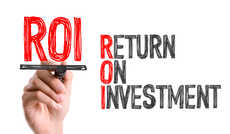 The words ROI Return on Investment, for calculating the ROI of a drone program